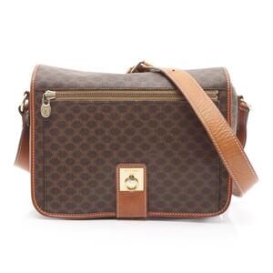 Celine Macadam Shoulder Bag Canvas Leather Brown